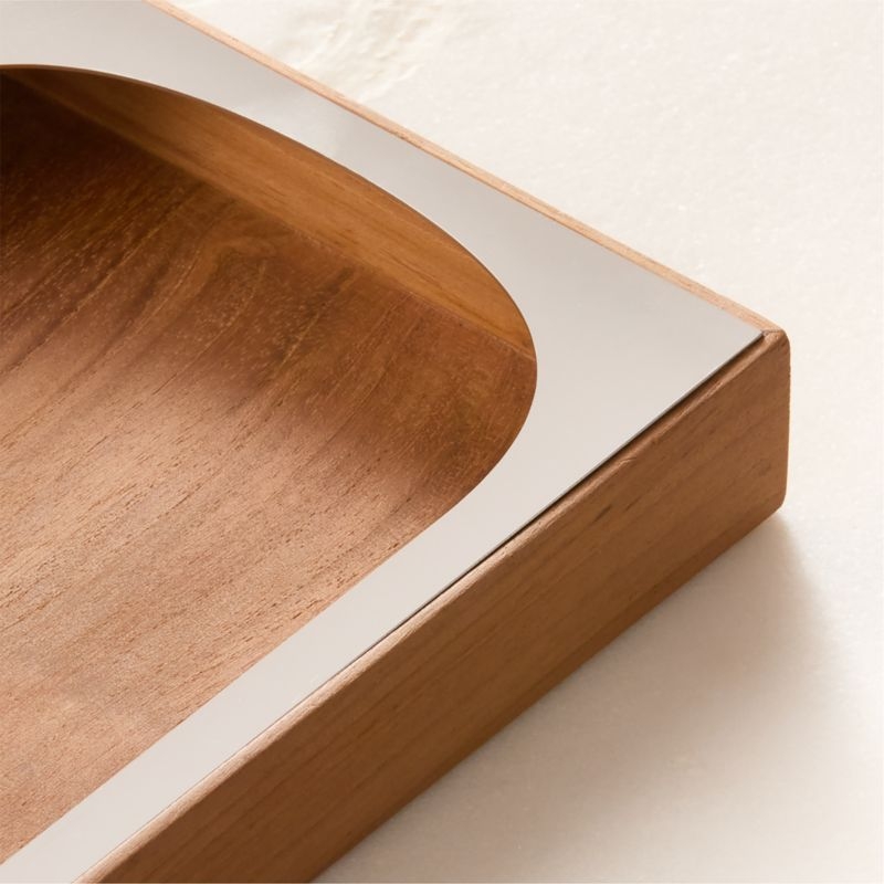 Brogan Teak and Stainless Steel Wastebasket - Image 1
