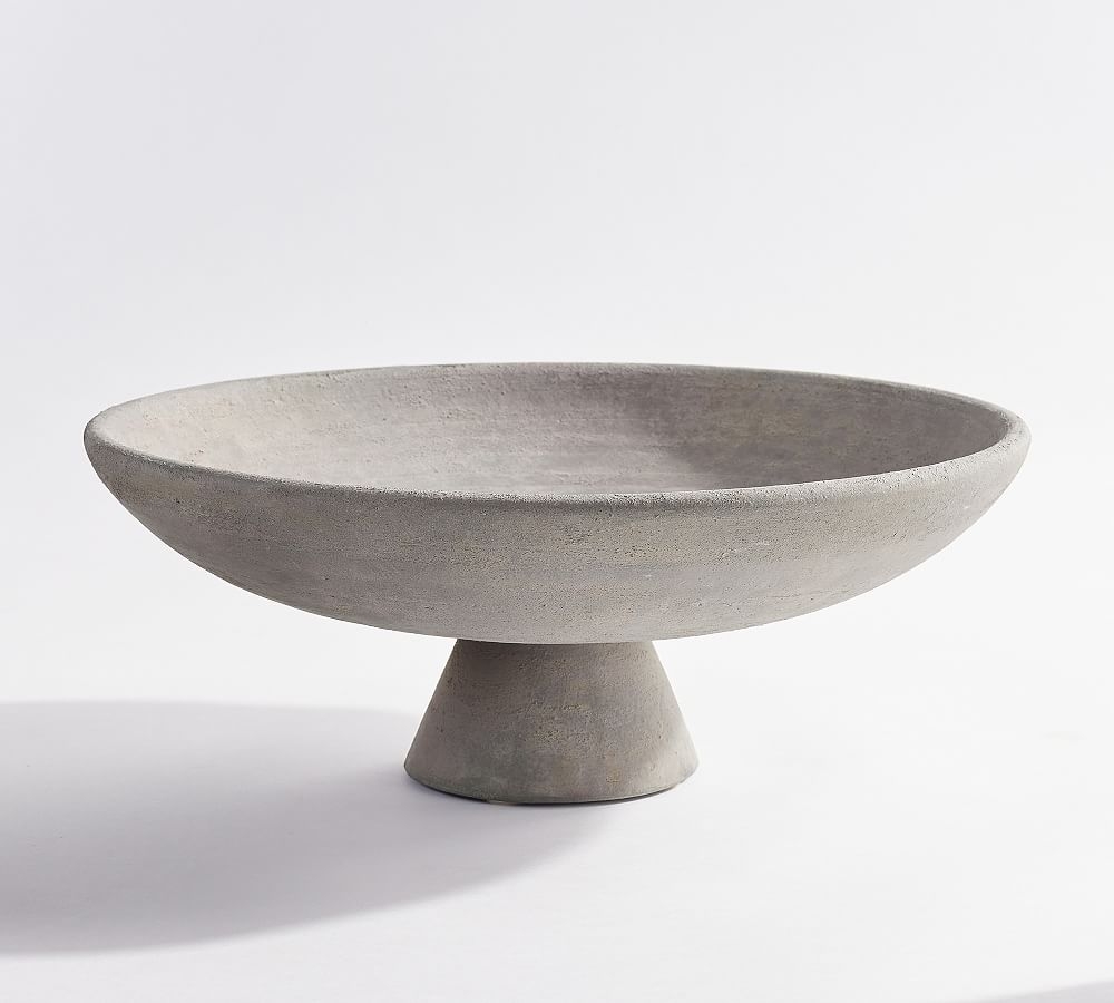 Artisan Footed Ceramic Bowl, Large, Grey - Image 0