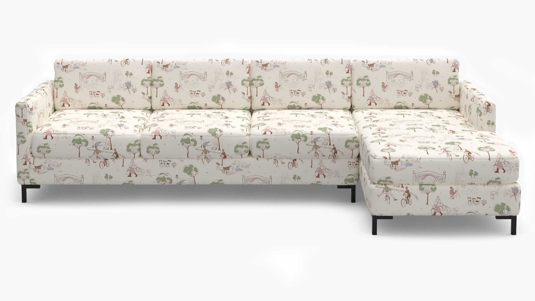 Modern Sectional, Right Facing, Multi Central Park Toile, Bronze L Leg - Image 0