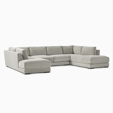 Dalton Sectional Set 24: LA Terminal Chaise, Armless Double, RA Terminal Chaise, Down, Chenille Tweed, Frost Gray, Black - Image 1