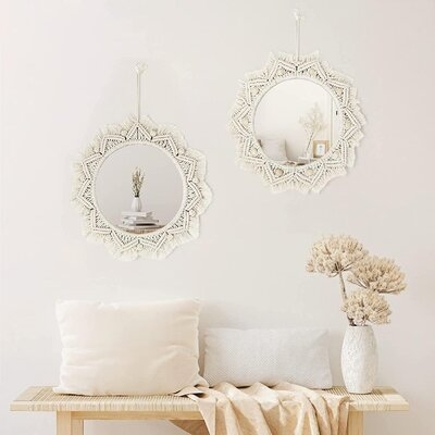 Macrame Wall Mirror Round Mirror With Macrame Fringe,_1.5 - Image 0