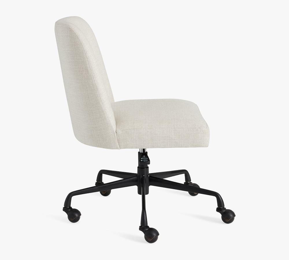 Layton Upholstered Rolling Swivel Desk Chair, Black Base, Basketweave Slub Oatmeal - Image 9