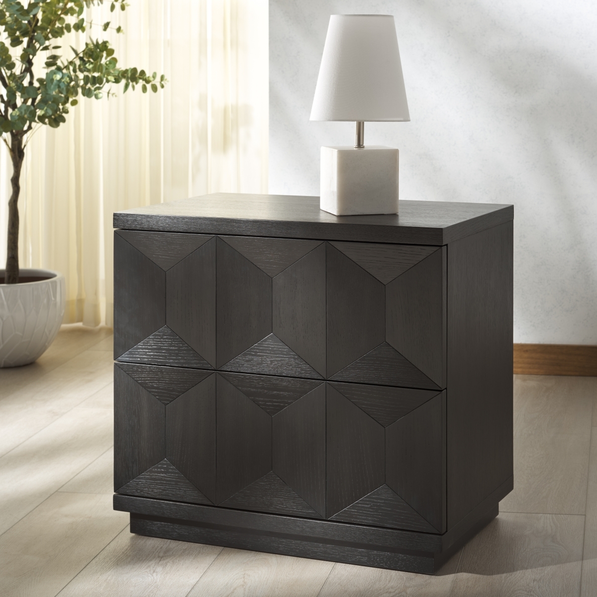 Deziree Wood 2 Drawer Nightstand - Black - Image 1