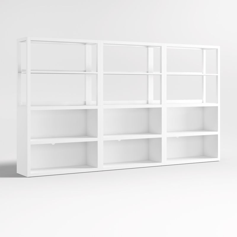 Ever Simple Set of 3 Modular White Wood Kids Open Bookcases with Hutches - Image 1
