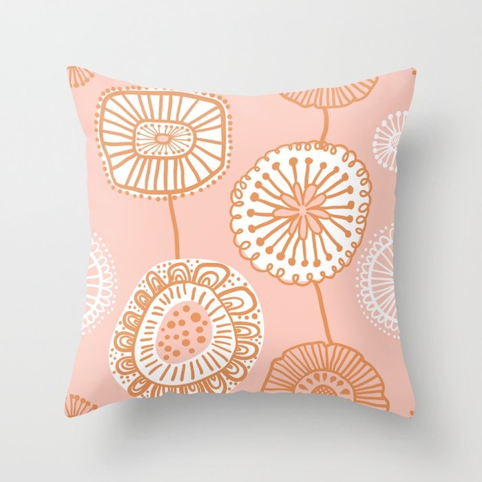 Folksy Floral In Pink Throw Pillow by House Of Haha - Cover (20" x 20") With Pillow Insert - Outdoor Pillow - Image 0