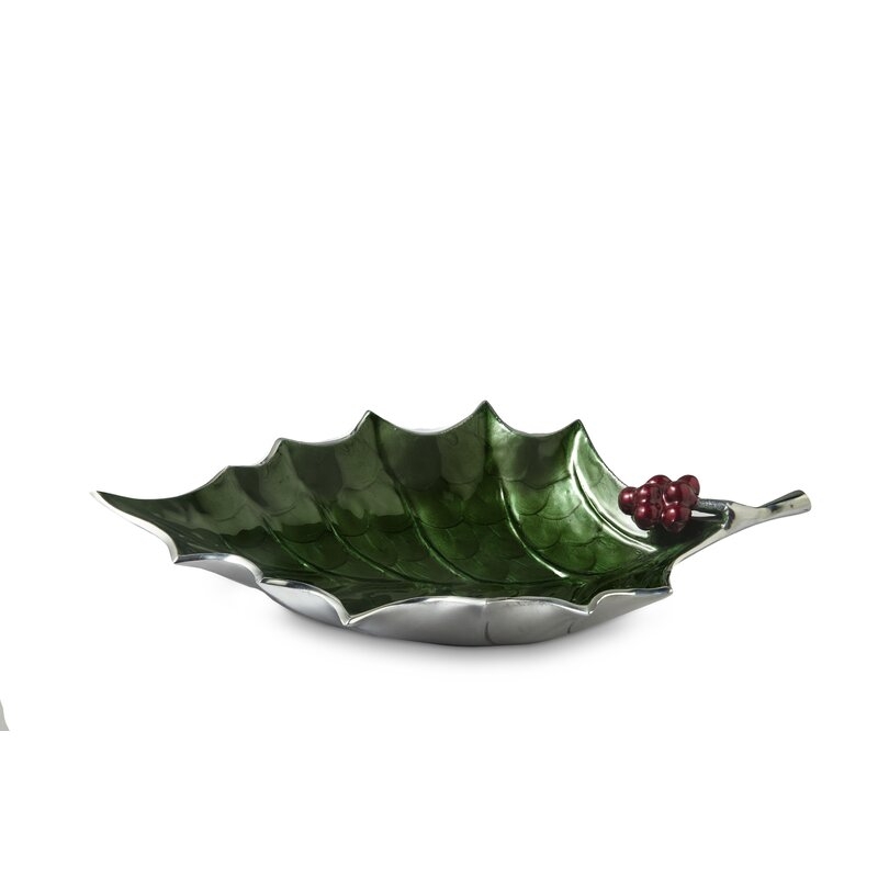 Julia Knight Inc Holiday Holly Sprig Aluminum Abstract Posh & Luxe Decorative Plate - Image 0