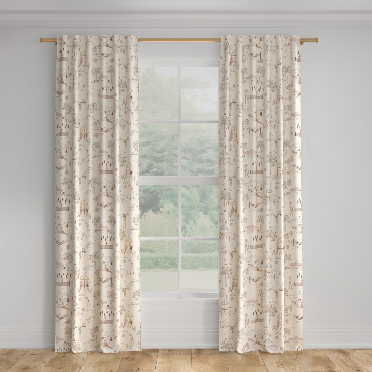 Printed Linen Curtain, Multi Country Club Toile, 50" x 108", Blackout - Image 0