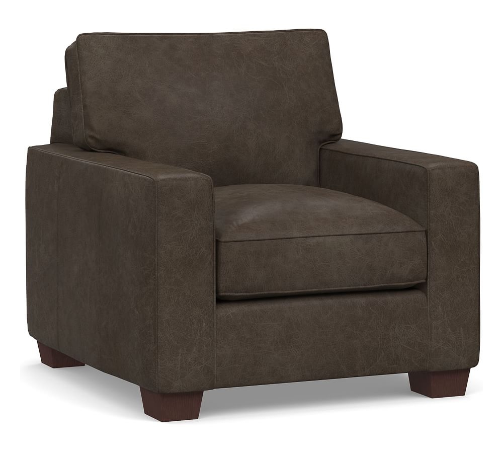 PB Comfort Square Leather Armchair, Polyester Wrapped Cushions, Statesville Wolf Gray - Image 0