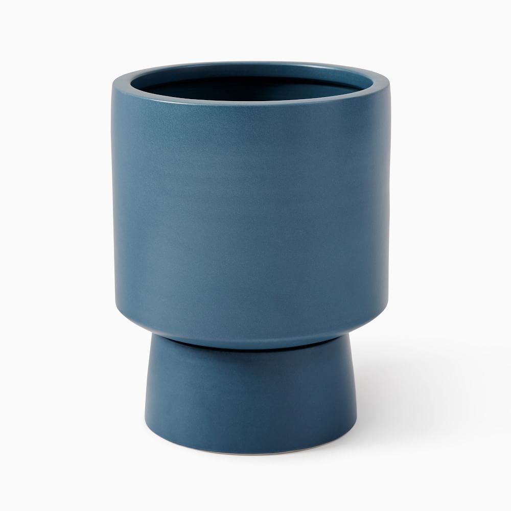 Bishop Ceramic Indoor/Outdoor Floor Planter, Small, 10.5"D x 13.5"H, Marina Blue - Image 0