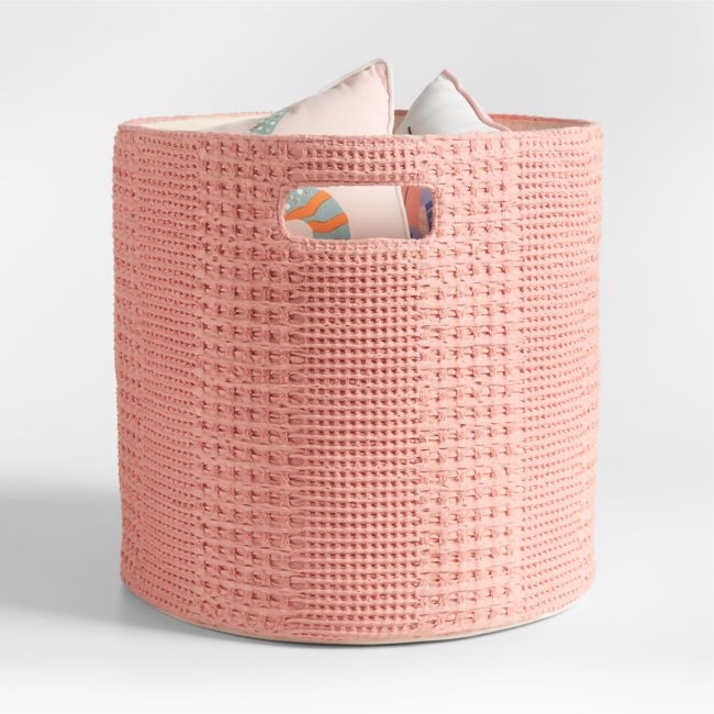 Nella Rose Pink Cotton Waffle Weave Large Storage Bin with Handles - Image 0