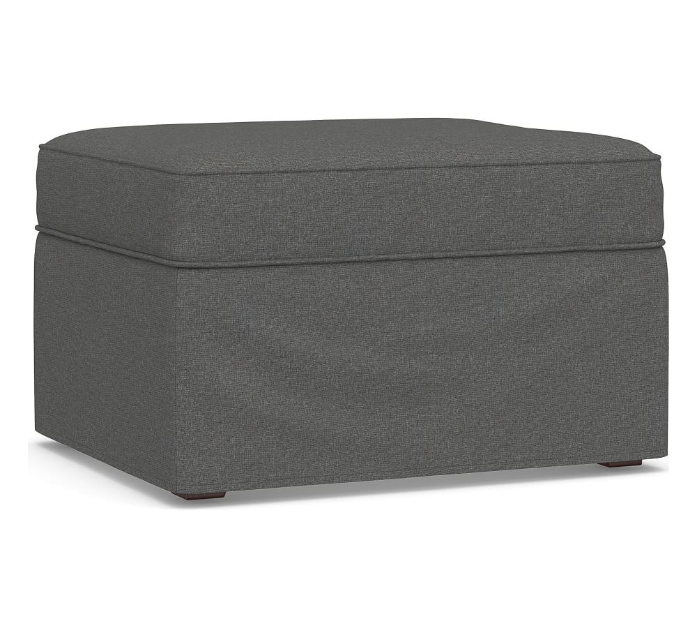 Cameron Roll Arm Slipcovered Ottoman, Polyester Wrapped Cushions, Park Weave Charcoal - Image 0