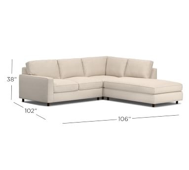 PB Comfort Square Arm Upholstered Left 3-Piece Bumper Sectional, Box Edge Memory Foam Cushions, Performance Heathered Basketweave Alabaster White - Image 2