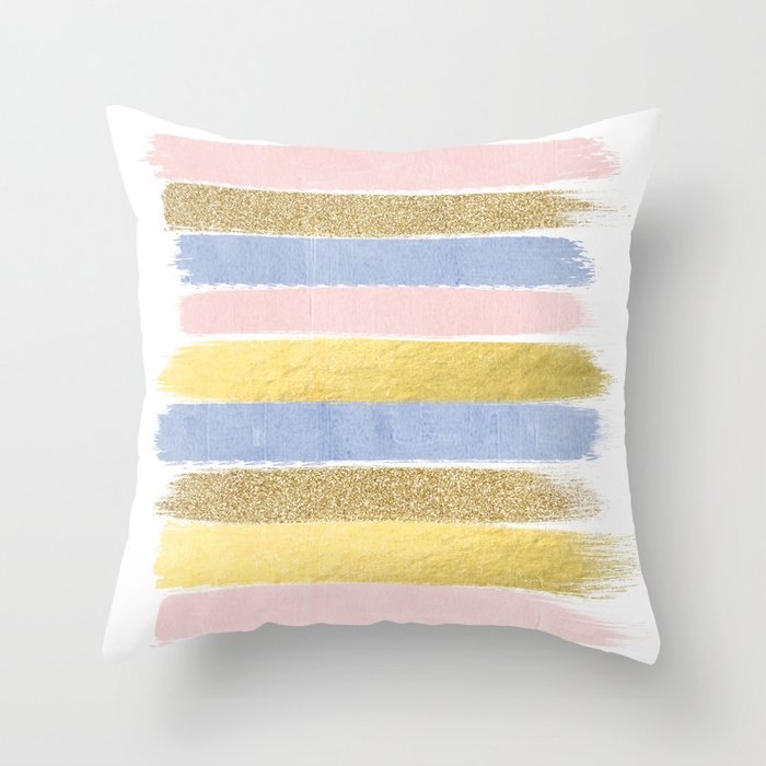 Pantone Gold Glitter Modern Minimal Brushstrokes Abstract Art Trendy Palette Girly Pastel Gifts Throw Pillow by Charlottewinter - Cover (18" x 18") With Pillow Insert - Outdoor Pillow - Image 0