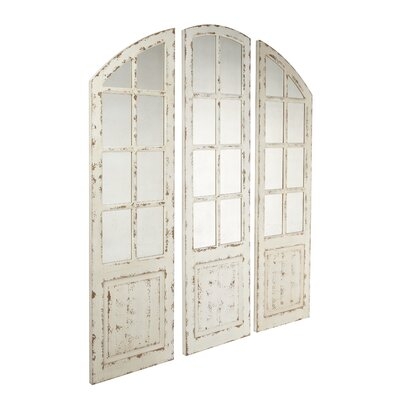 Large Distressed White Wood 3-Panel Arched Wall Mirror W/ Window Frame, 48" X  60" - Image 0