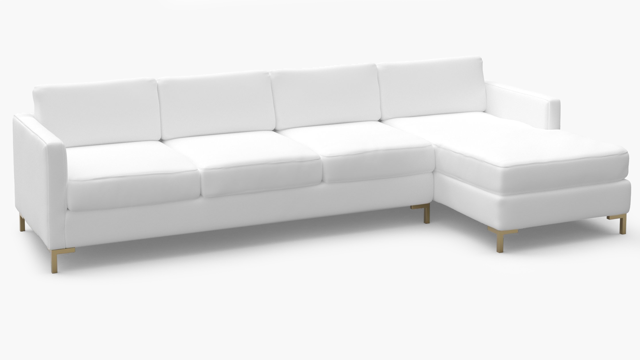 Modern Sectional, Right Facing, White Twill, Brass L Leg - Image 1