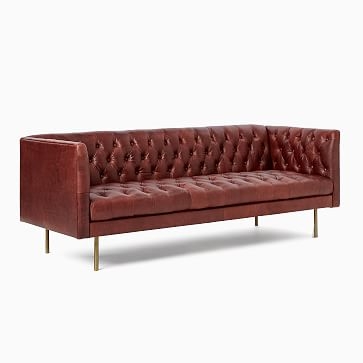 Modern Chesterfield 79" Sofa, Poly, Vegan Leather, Saddle, Silver - Image 1