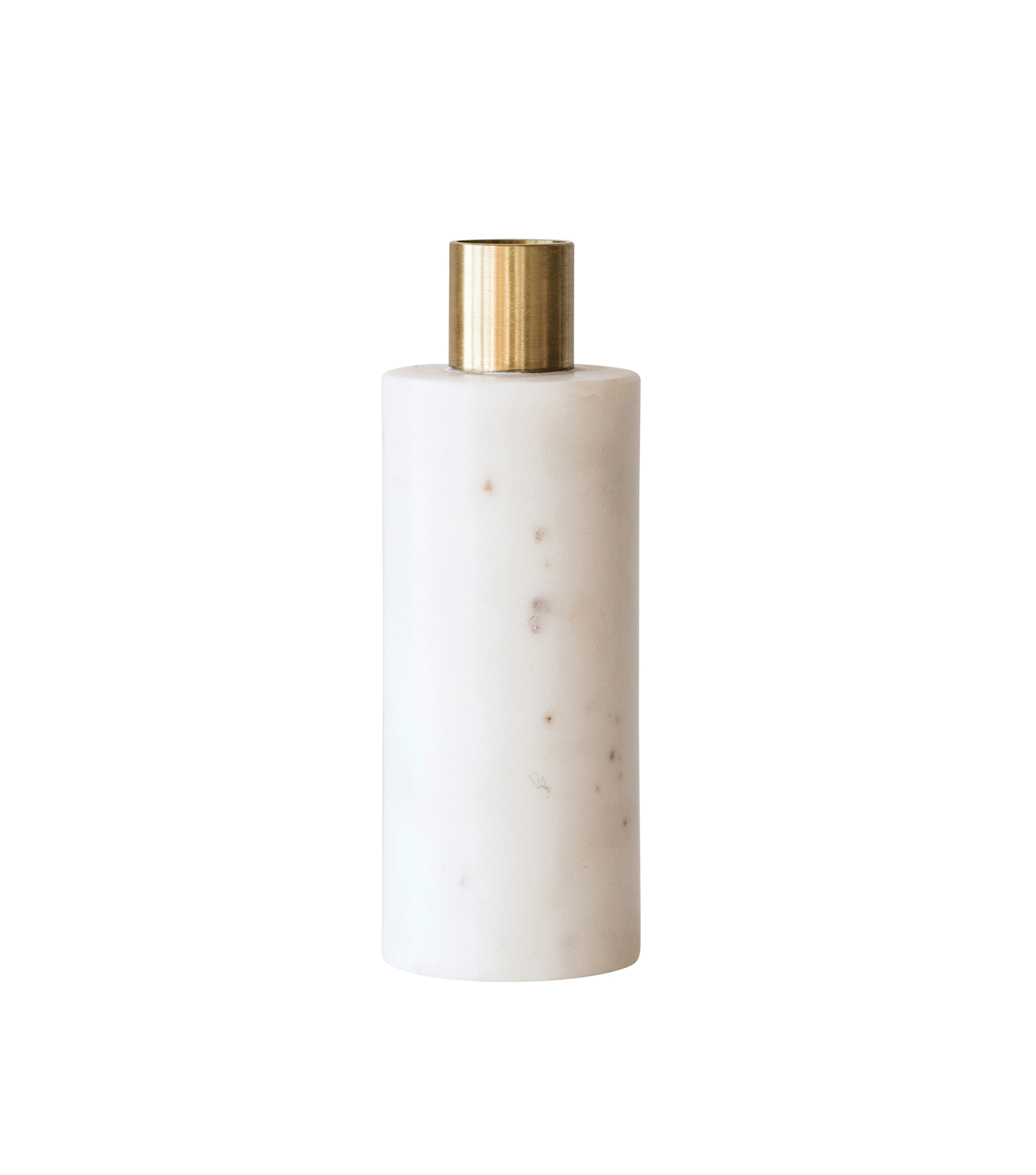 Tall Marble Taper Candle Holder, White & Brass - Image 0