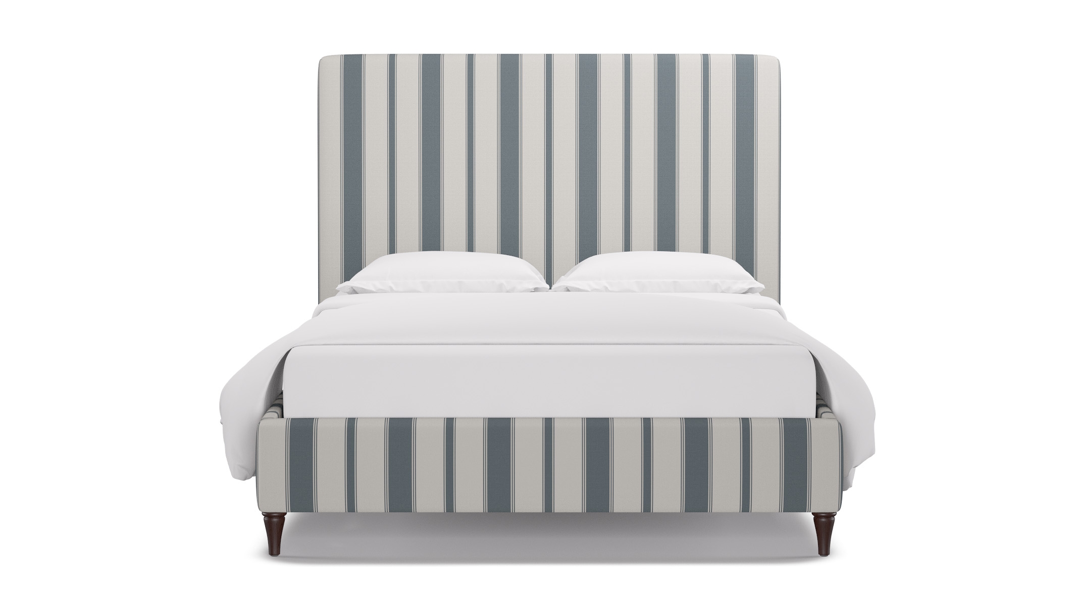 Classic Bed, French Blue Clarence Stripe, Espresso Decorative Tapered Leg, Queen - Image 0