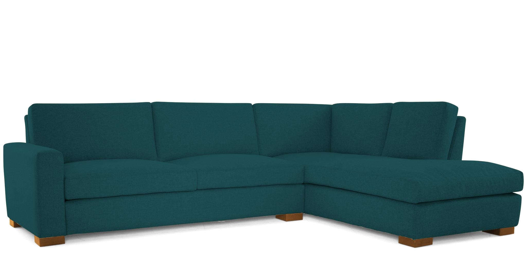 Blue Anton Mid Century Modern Sectional with Bumper - Royale Peacock - Mocha - Right  - Image 1