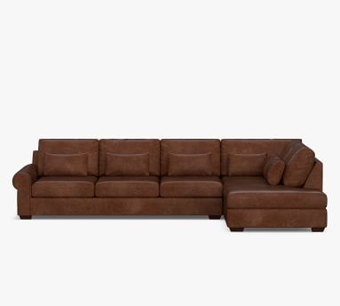 Big Sur Roll Arm Leather Deep Seat Right Loveseat Return Bumper Sectional, Down Blend Wrapped Cushions, Signature Chalk - Image 1