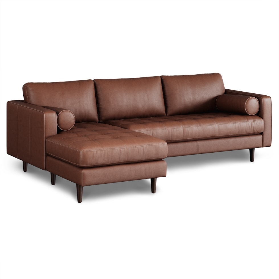 Sven 100" Tufted Leather Left Sectional - Taos Brown - Image 0
