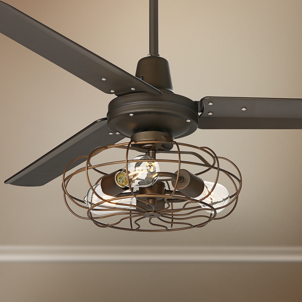 52" Plaza Bronze Ceiling Fan with Vintage Cage LED Light Kit - Style # 79M95 - Image 0