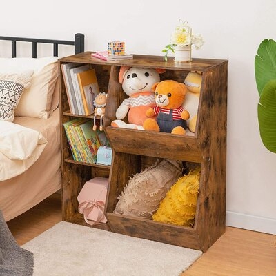 Kids Bookshelf, Bookcase Footboard, Multi-Bin Storage Cubby, Tilting Toy Storage Cabinet, Children's Toy Shelf, Suitable For Children's Room, Playroom, Hallway, Oak White - Image 0