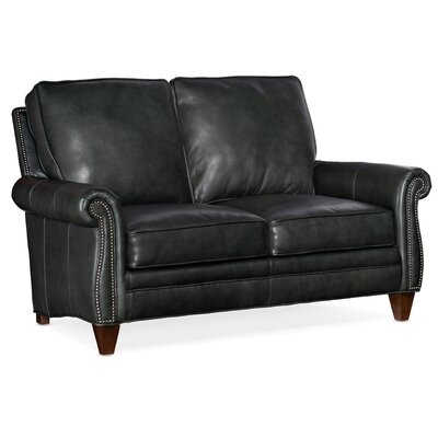 65" Wide Genuine Leather Rolled Arm Loveseat - Image 0