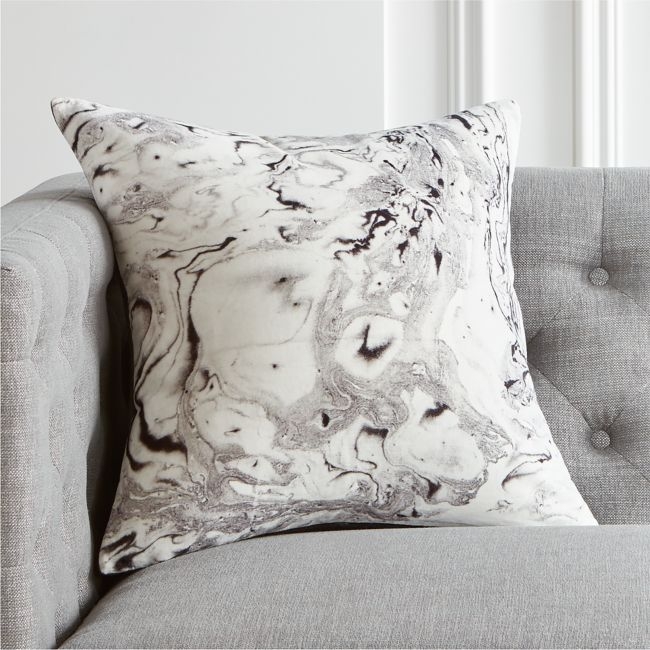 18" Marbleized Velvet Pillow with Feather-Down Insert - Image 0