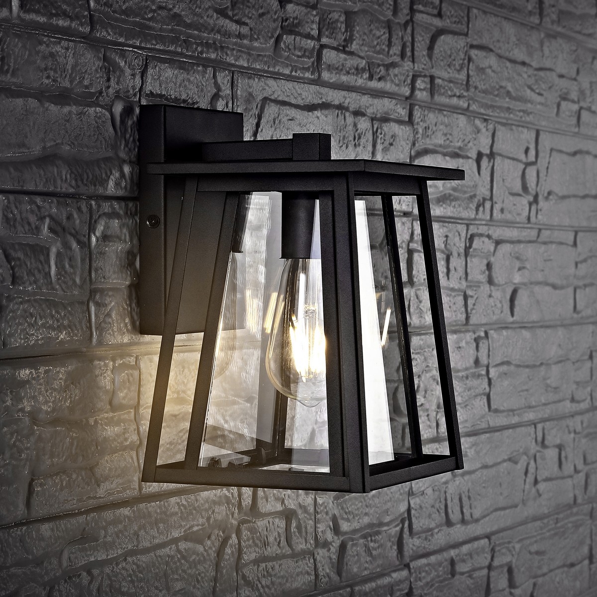 Stern Outdoor Wall Lantern - Clear / Black - Safavieh - Image 1