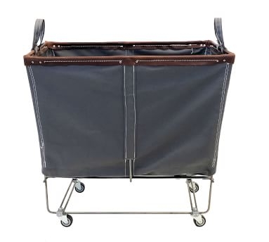 Elevated Canvas Laundry Basket with Wheels and Lid, Large, Charcoal Canvas/Brown Leather Trim - Image 1