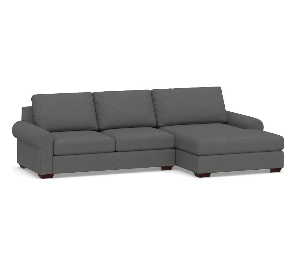 Big Sur Roll Arm Upholstered Left Arm Loveseat with Double Chaise Sectional, Down Blend Wrapped Cushions, Park Weave Charcoal - Image 0