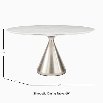 Silhouette 44" Pedestal Dining Table, Round White Marble, Brushed Nickel - Image 2