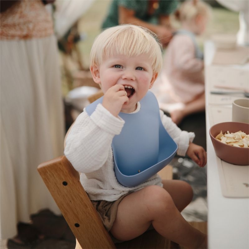 Mushie Blue Silicone Baby Bib - Image 2