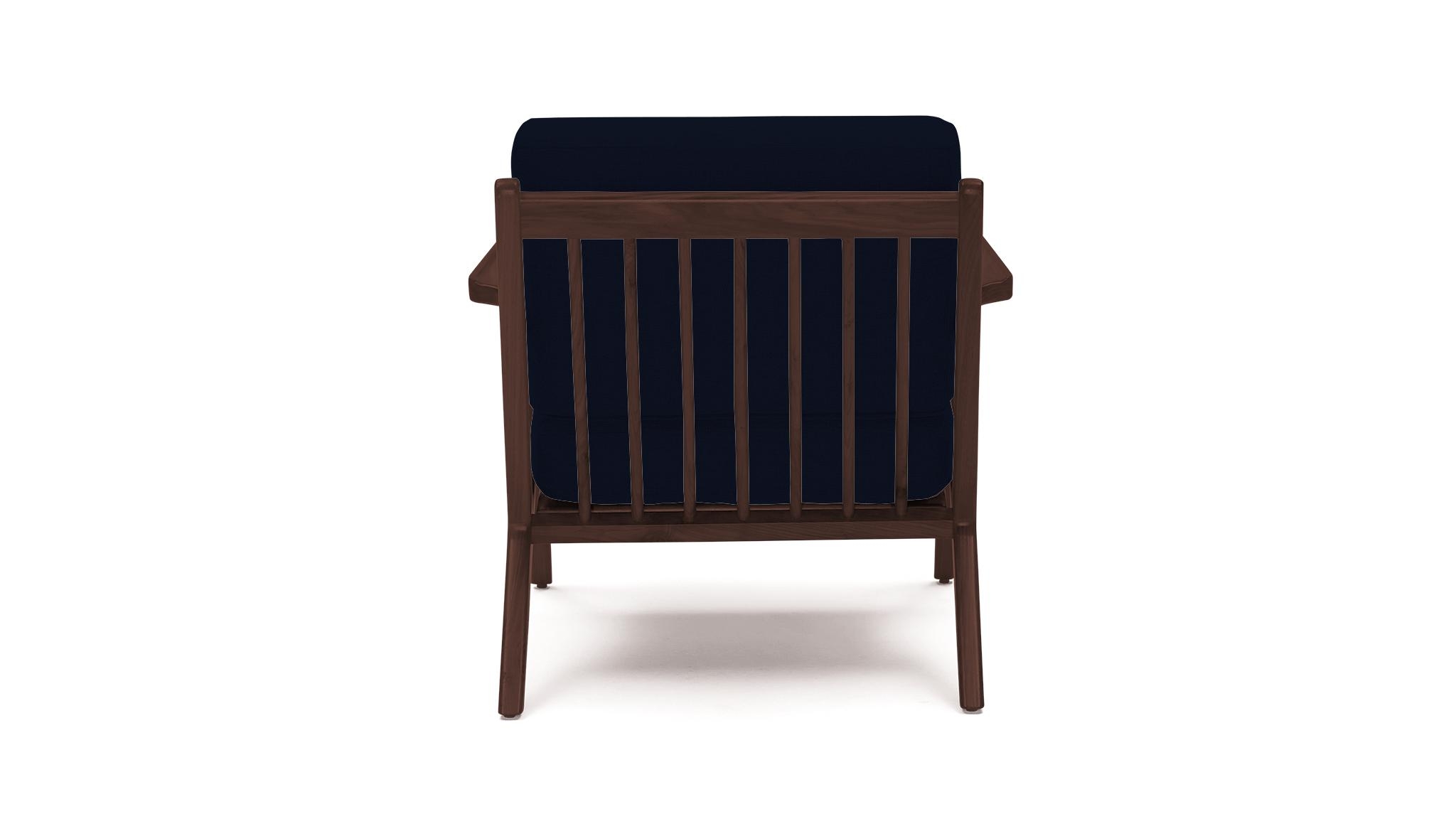 Blue Soto Mid Century Modern Concave Arm Chair - Bentley Indigo - Walnut - Image 4