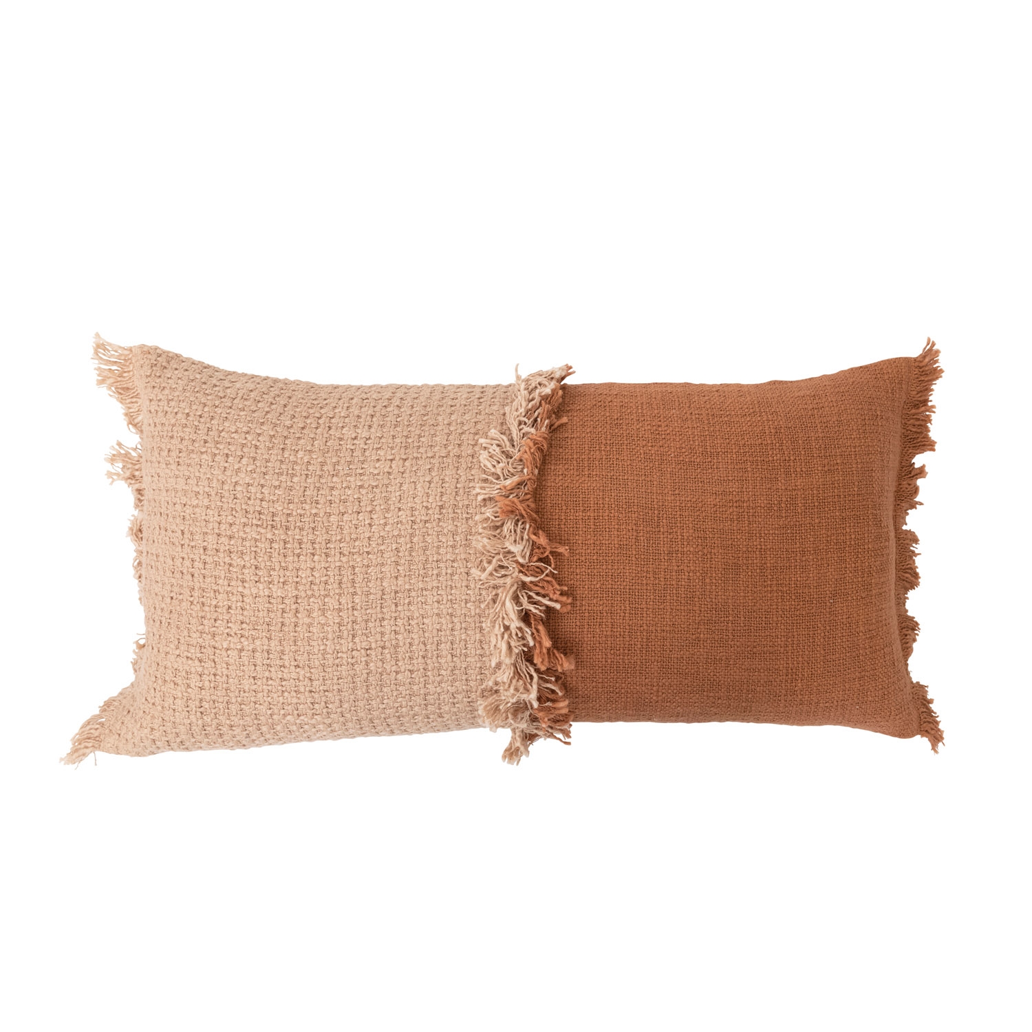 Woven Cotton Lumbar Pillow with Fringe - Image 0