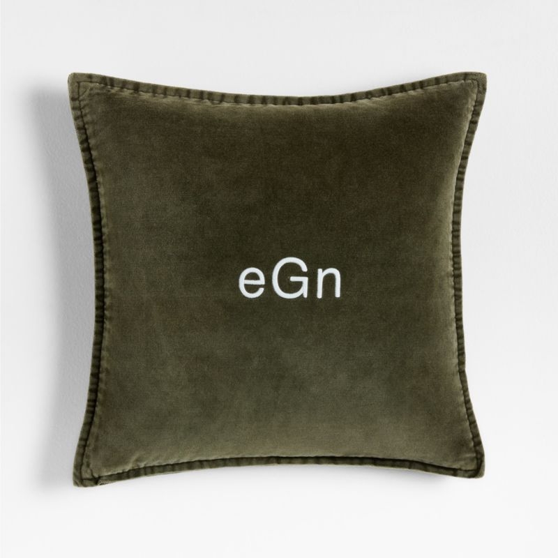 Relaxed Washed Organic Cotton Velvet 20x20 Burnt Green Throw Pillow with Feather Insert - Image 2
