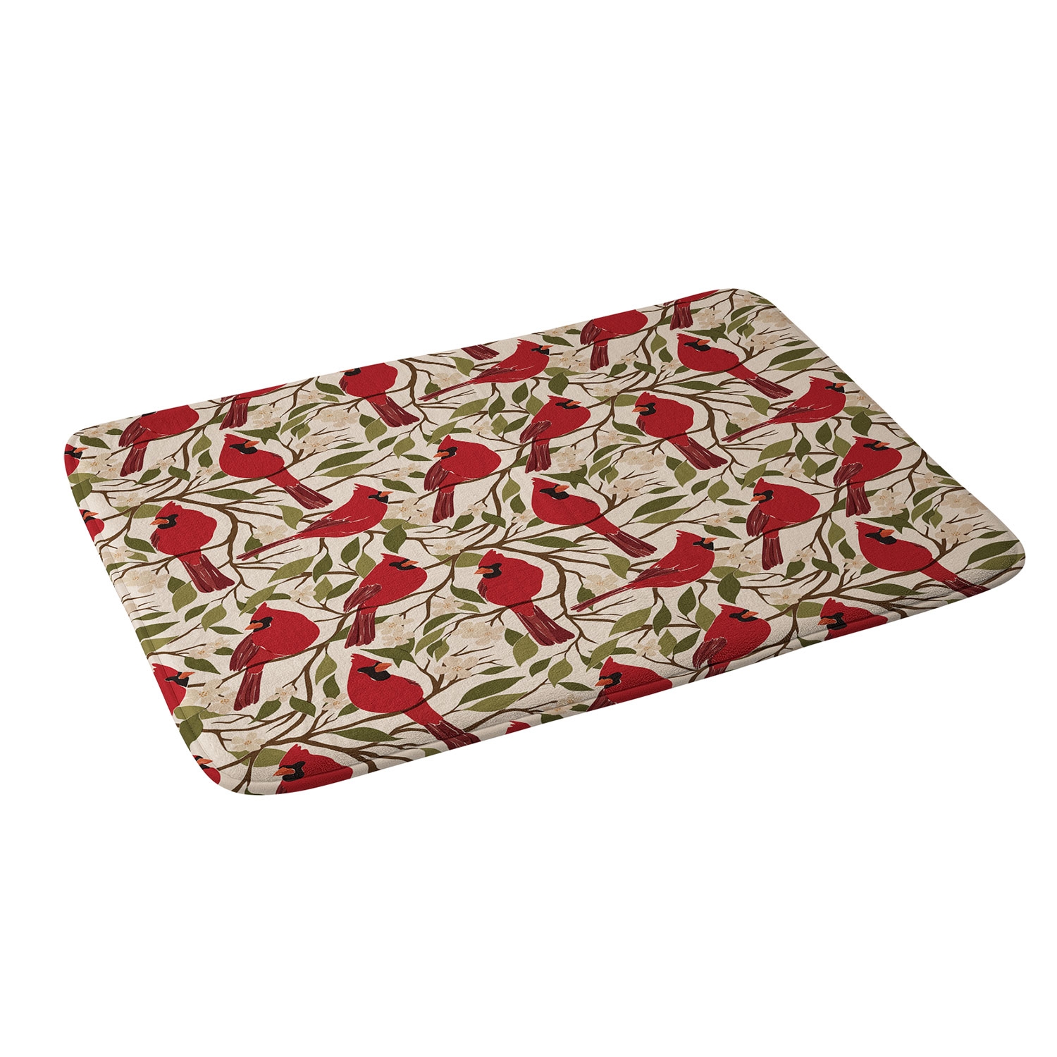 Cardinals On Blossoming Tree by Cuss Yeah Designs - Memory Foam Bath Mat 21" x 34" - Image 1