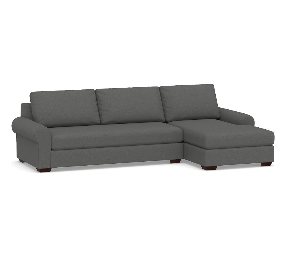 Big Sur Roll Arm Upholstered Left Arm Sofa with Chaise Sectional and Bench Cushion, Down Blend Wrapped Cushions, Park Weave Charcoal - Image 0