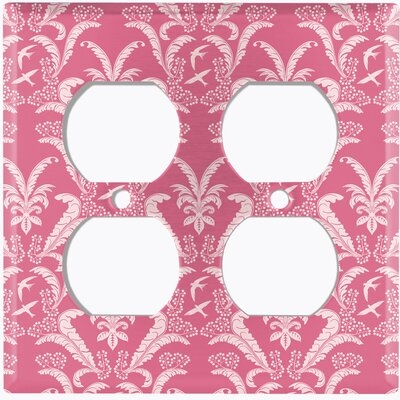 Metal Light Switch Plate Outlet Cover (Damask Feather Red - Double Duplex) - Image 0