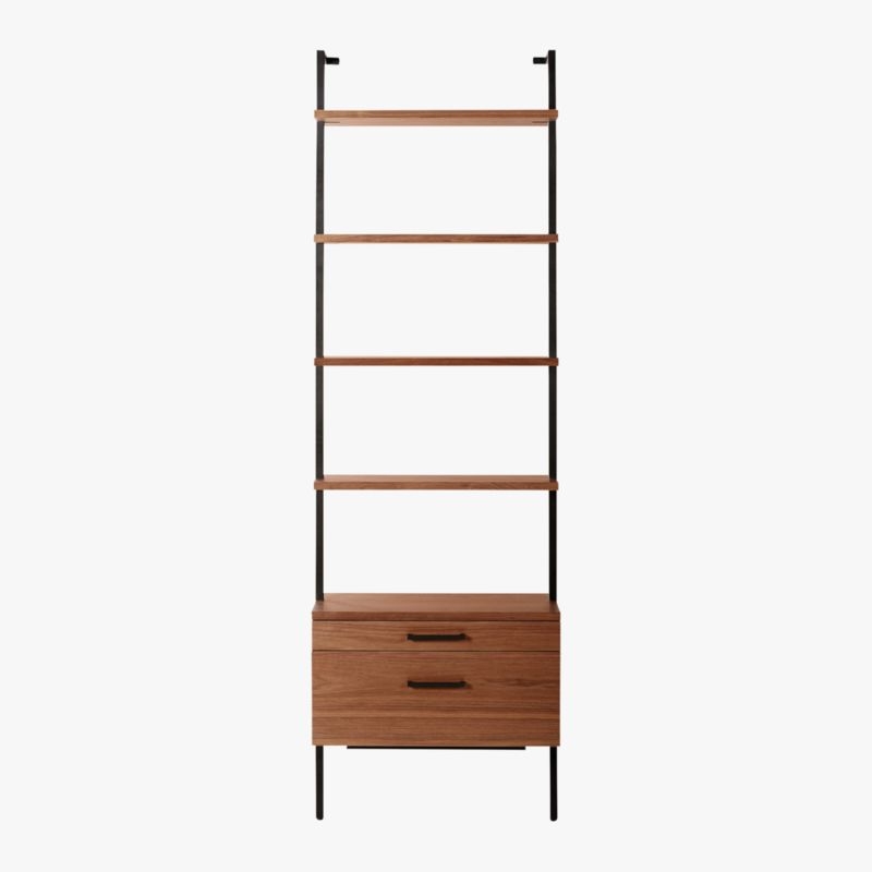 Helix 96" Walnut Bookcase with 2 Drawers - Image 4
