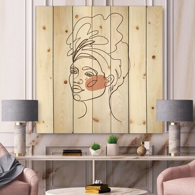 One Line Portrait Of African American Woman III - Modern Print On Natural Pine Wood - Image 0