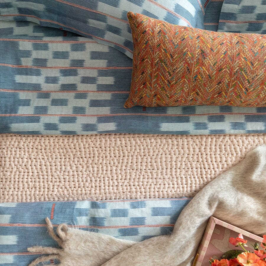 Chambray Lattice Baule Sheet Set by St. Frank | Blue | Cal King | Cotton - Image 2