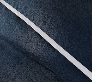 Belgian Flax Linen Contrast Flange Duvet Cover, Full/Queen, Soft Rose/White - Image 1