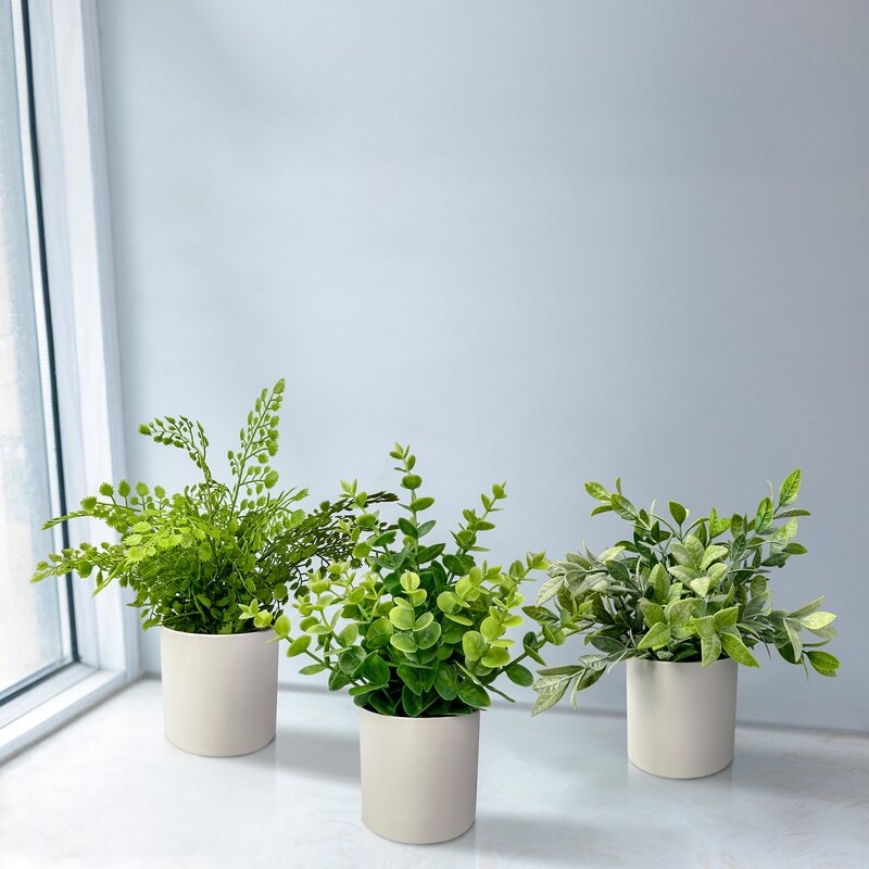 Faux Plants In Pot, 9'', Set of 3 - Image 1