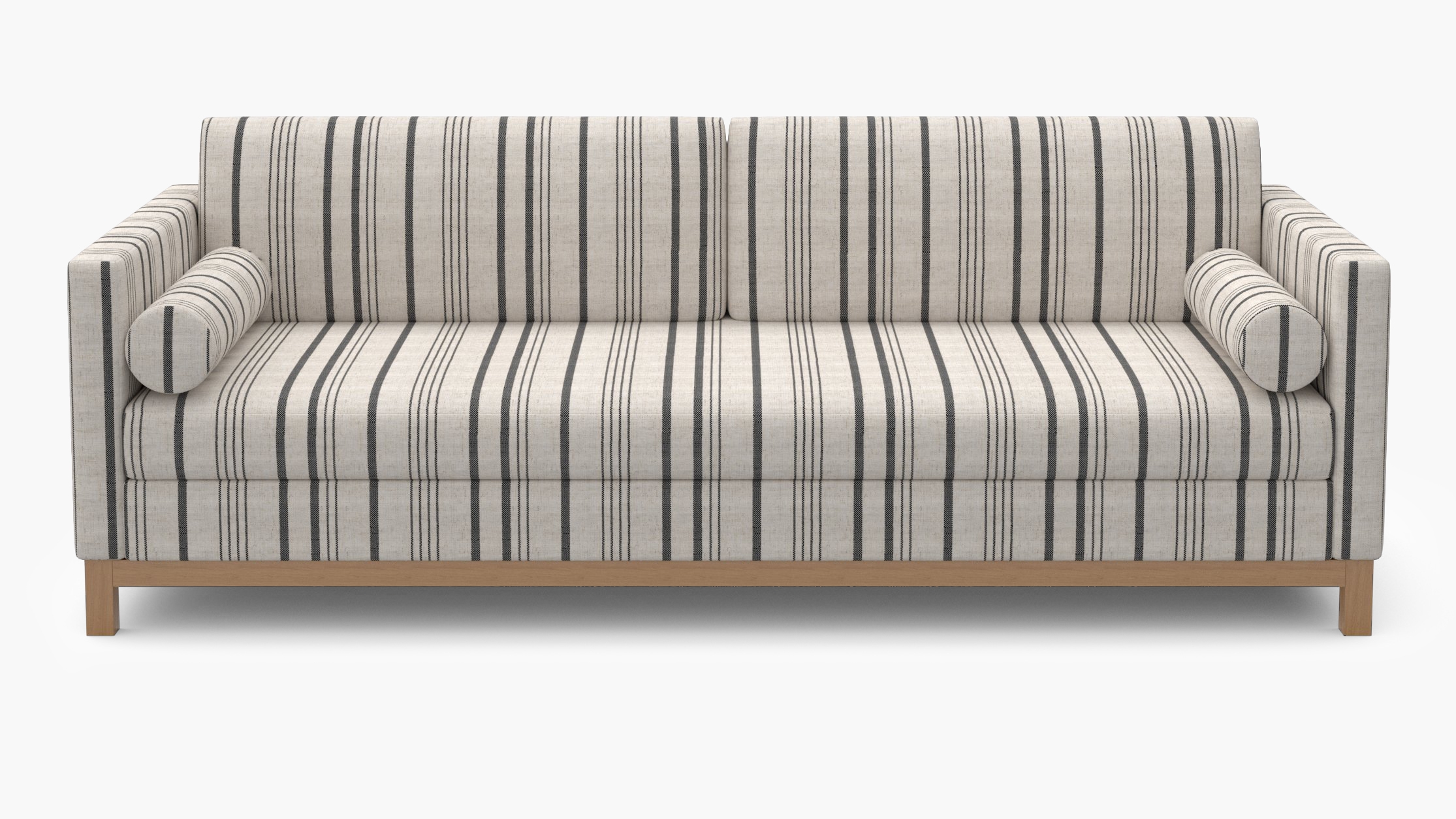 Tailored Tuxedo Sofa, Black Market Stripe, Natural Wood Rail - Image 0