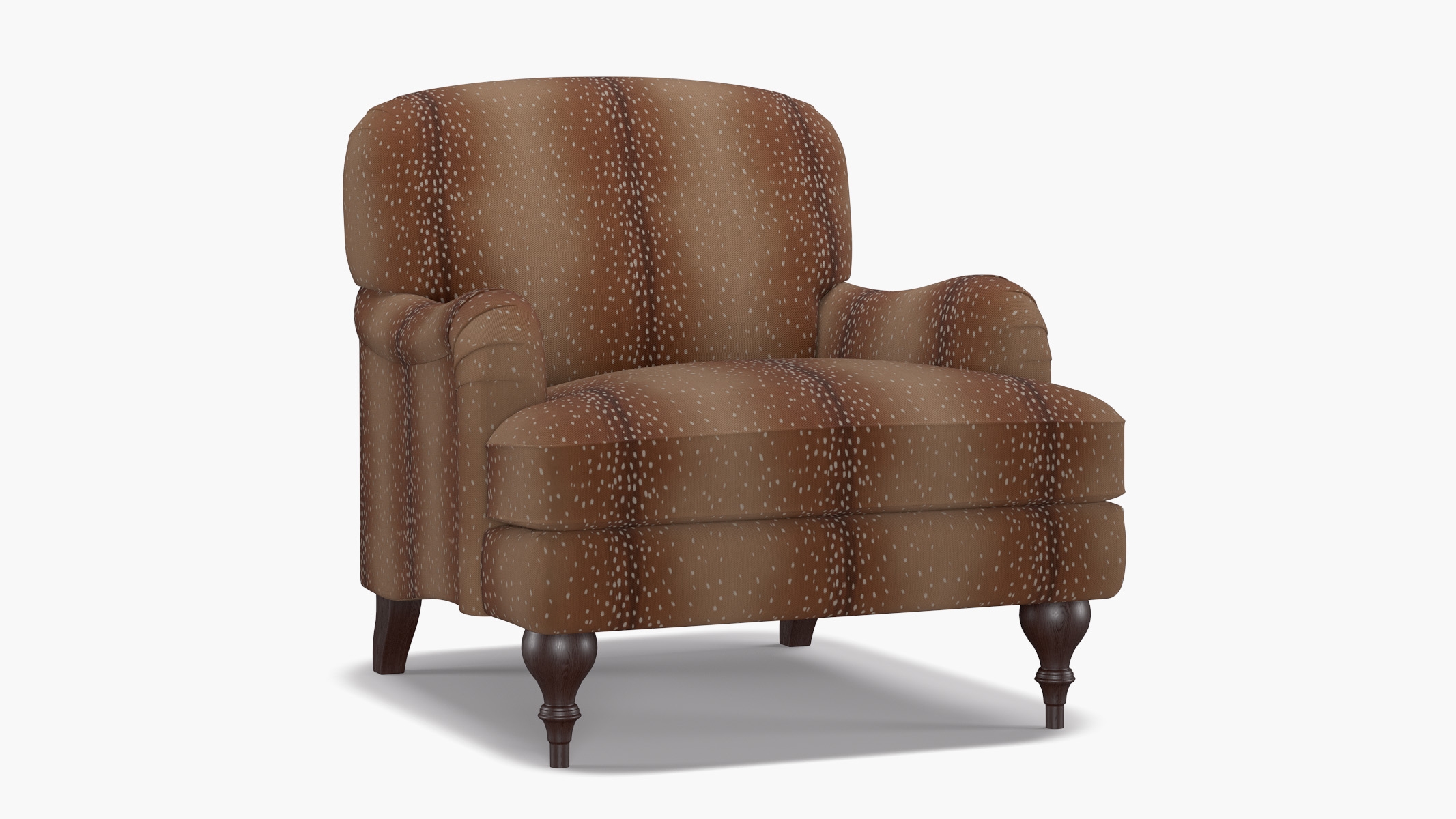 English Roll Arm Chair, Antelope, Espresso Turned Wood Leg - Image 1