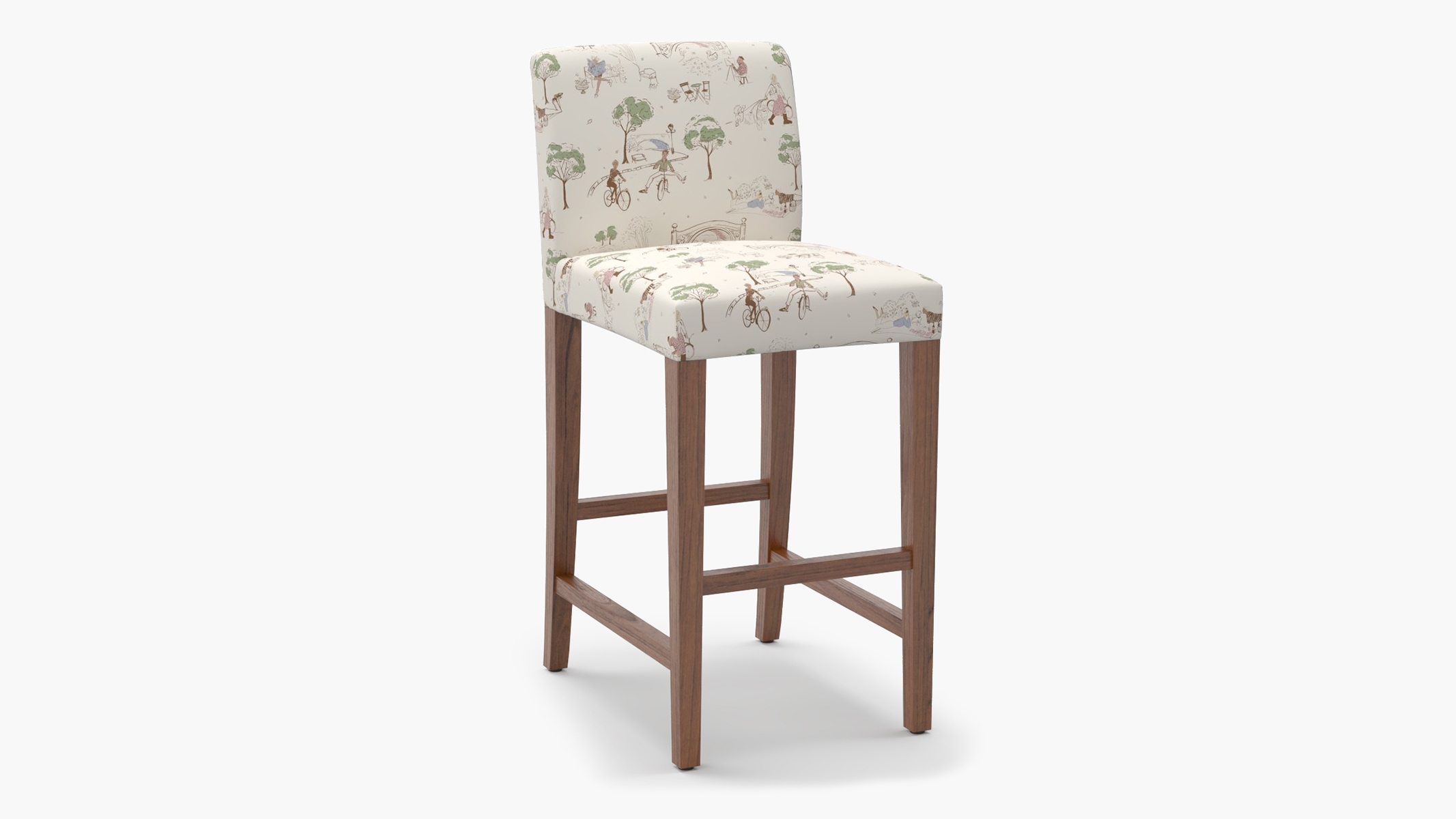 Signature Dining Bar Stool, Multi Central Park Toile, Walnut Square Tapered Leg - Image 1
