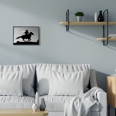 Southwestern Cowboy Silhouette Black White Horse - Image 0