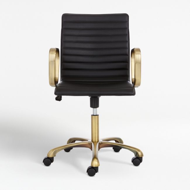 Ripple Black Leather Office Chair with Brass Frame - Image 0